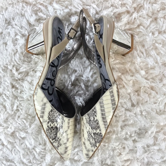 SAM EDELMAN- SNAKESKIN SLING BACK W/ TRIANGLE HEEL - Picture 2 of 12